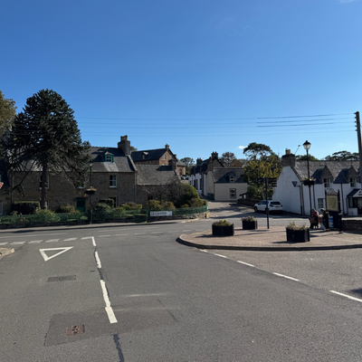 Houses on a street in Dornoch, Scotland.